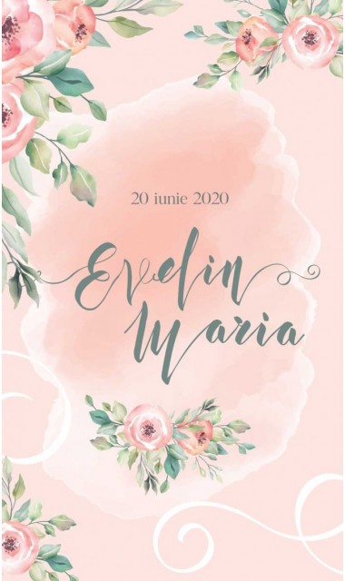 Trusou de botez somon cu alb si cu motive florale Watercolor Flowers 3